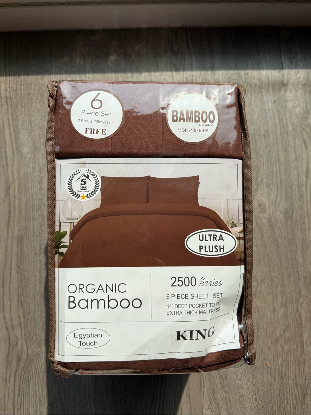 NIP-Organic Bamboo 6-Piece King Sheet Set - Brown